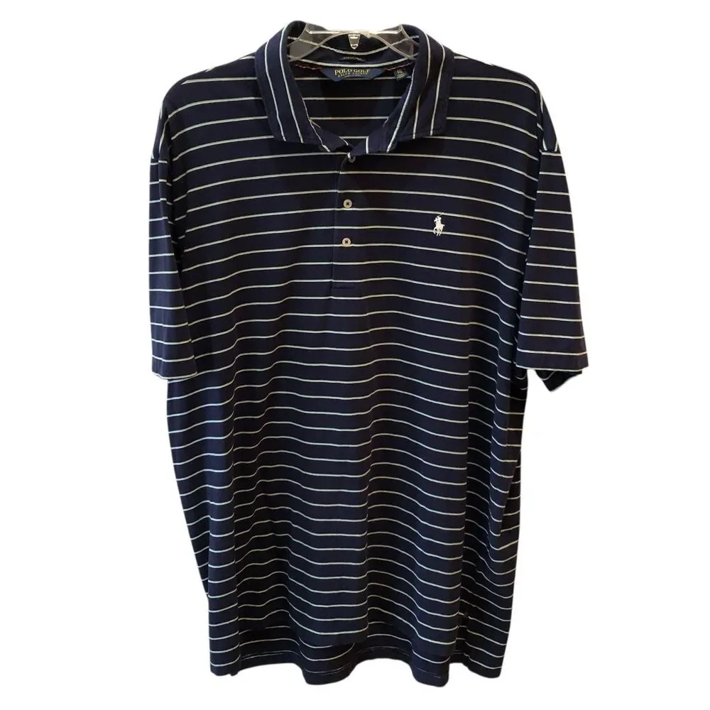 Polo Golf Ralph Lauren Mens Size XXL Navy Blue Stripe Stretch Lisle Polo Shirt